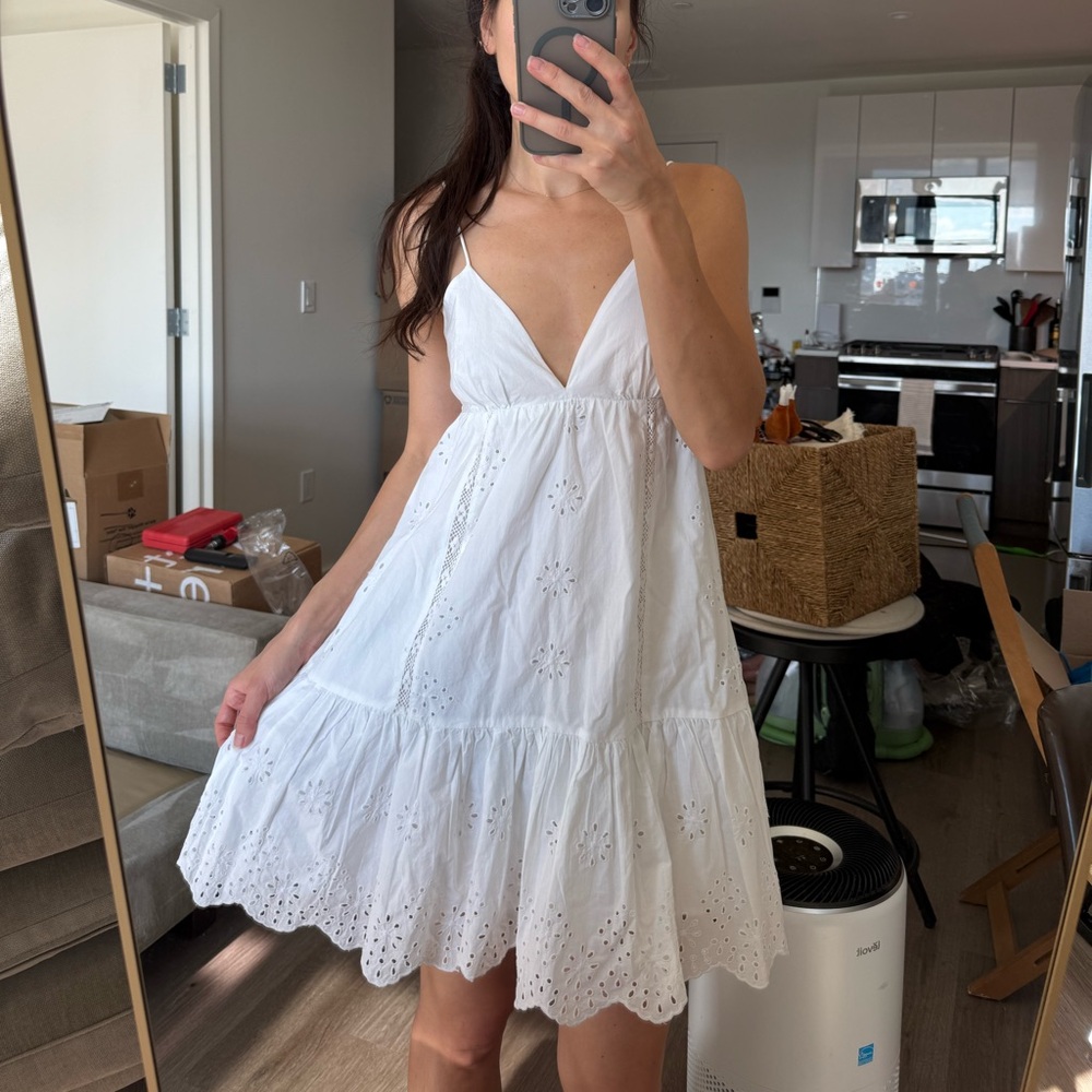 Zara White eyelet open back dress XS